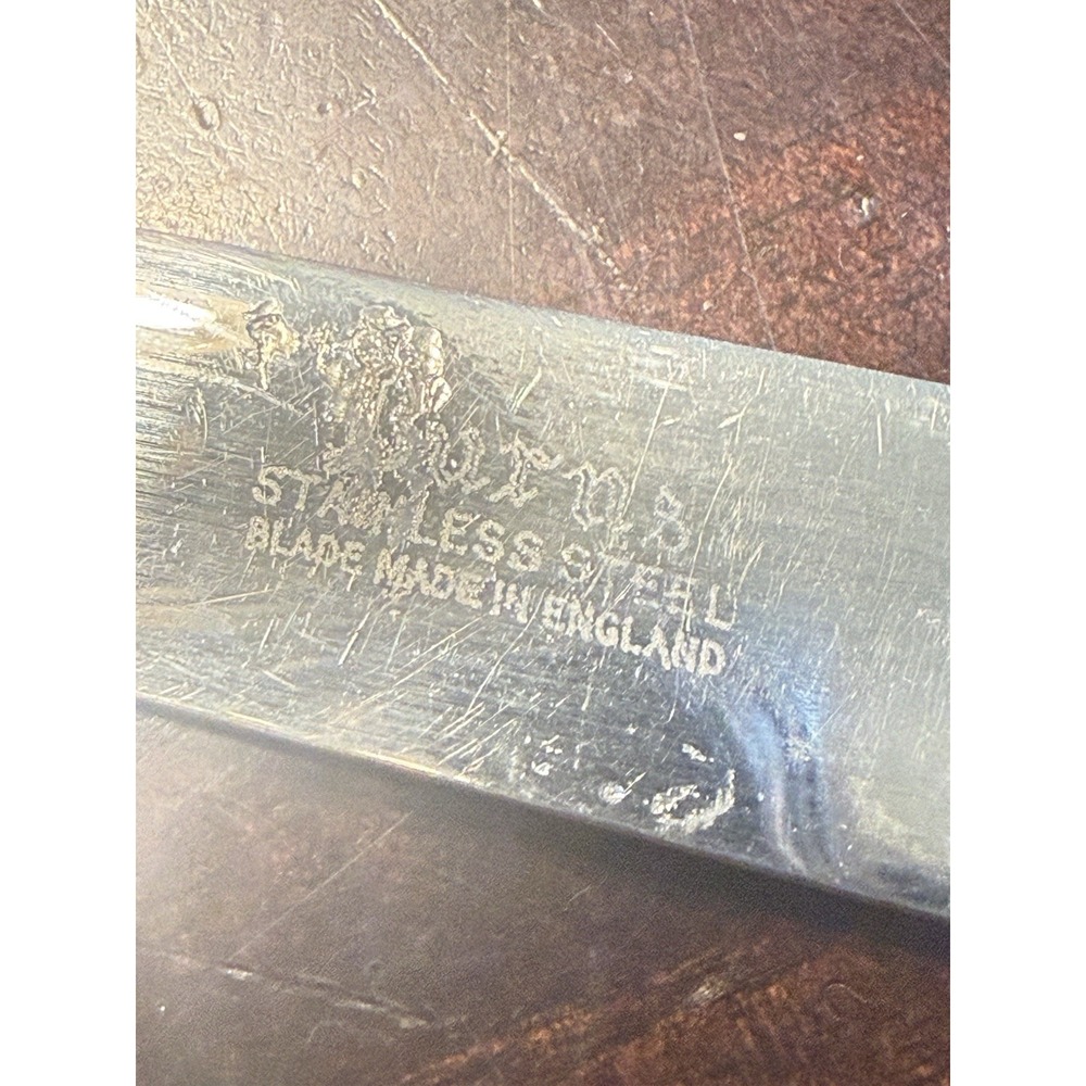 Vintage 1 BURNS Stainless Steel Steak Knives Made in England Wood Handles - Picture 3 of 6
